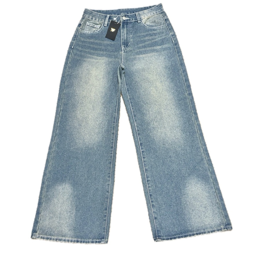 👖🛹 NVFELIX NWT Y2K Wide Leg Skater Jeans Light Wash‎ High Rise Women's M 8/10